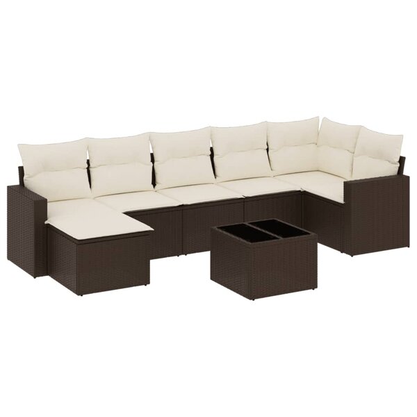 vidaXL Salon de jardin 8 Pièces avec coussins marron résine tressée