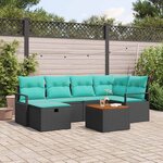 vidaXL Ensemble de canapé de jardin avec coussin 7 Pièces Noir polyrotin