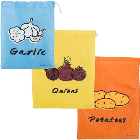 3 sacs de conservation alimentaires en tissu : ail  oignons  pommes de terre
