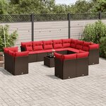 vidaXL Salon de jardin avec coussins 13 Pièces marron résine tressée