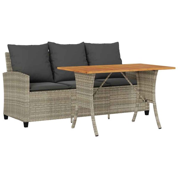 vidaXL Canapé de jardin 3places coussins et table gris clair polyrotin