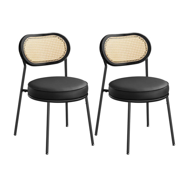 Lot de 2 chaise de cuisine dossier en polyrattan similicuir rembourrée pour la cuisine et le salon noir 12_0006187