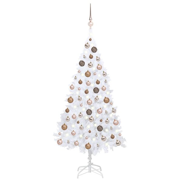 vidaXL Arbre de Noël artificiel pré-éclairé et boules blanc 150 cm PVC