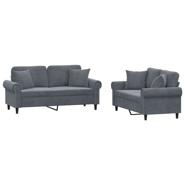 vidaXL Ensemble de canapés 2 Pièces avec coussins gris foncé velours