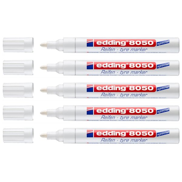 Marqueur Spécial Pneu Caoutchouc 8050 Blanc Pointe Ronde 2-4 mm x 5 EDDING
