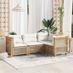 vidaXL Salon de jardin avec coussins 4 Pièces beige résine tressée