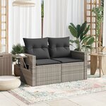 vidaXL Canapé de jardin 2 places avec coussins gris résine tressée