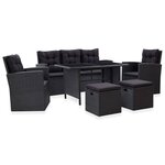 vidaXL Salon de jardin 6 Pièces avec coussins Résine tressée Noir