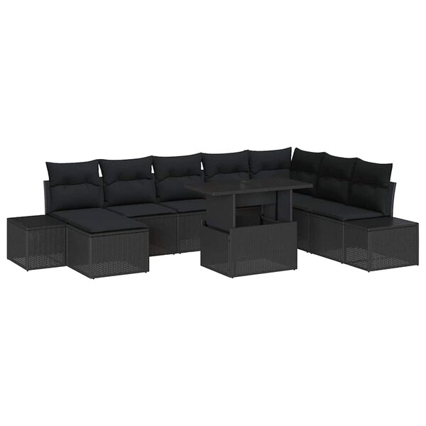 vidaXL Ensemble de canapé de jardin avec coussin 9 Pièces Noir