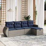 vidaXL Salon de jardin 5 Pièces avec coussins gris résine tressée