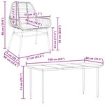 vidaXL Ensemble à manger de jardin et coussins 5 Pièces noir rotin verre