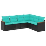 vidaXL Salon de jardin 6 Pièces avec coussins noir résine tressée