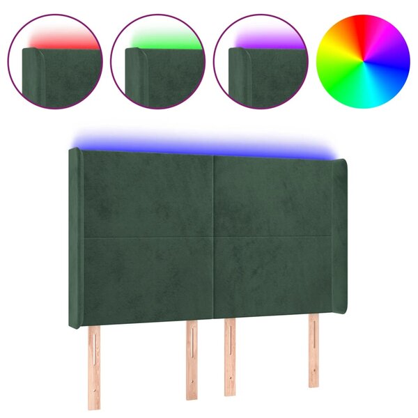vidaXL Tête de lit à LED Vert foncé 147x16x118/128 cm Velours