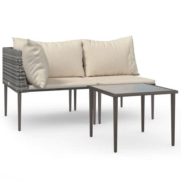 vidaXL Salon de jardin 3 Pièces avec coussins Gris Résine tressée