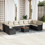 vidaXL Ensemble de canapé de jardin 11 Pièces Noir Poly rotin