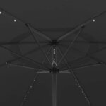 vidaXL Parasol de jardin avec lumières LED et mât en métal 400 cm noir