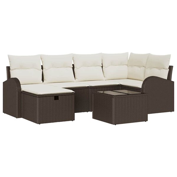 vidaXL Ensemble de canapé de jardin 7 Pièces Marron Poly rotin