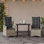 vidaXL Ensemble à manger de jardin 3Pièces coussins gris clair poly rotin