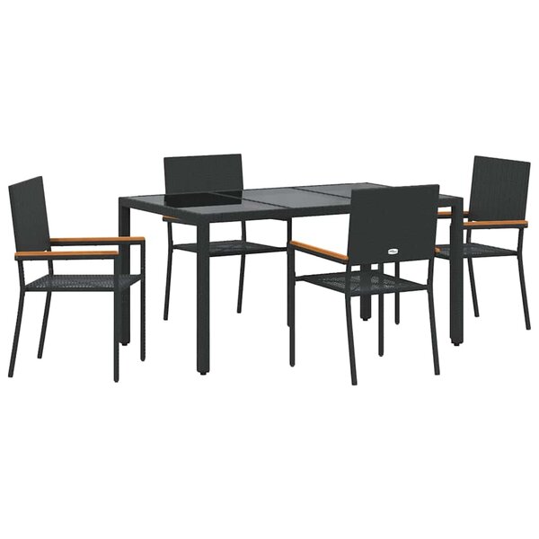 vidaXL Ensemble de salle à manger pour jardin 5 Pièces Noir polyrotin