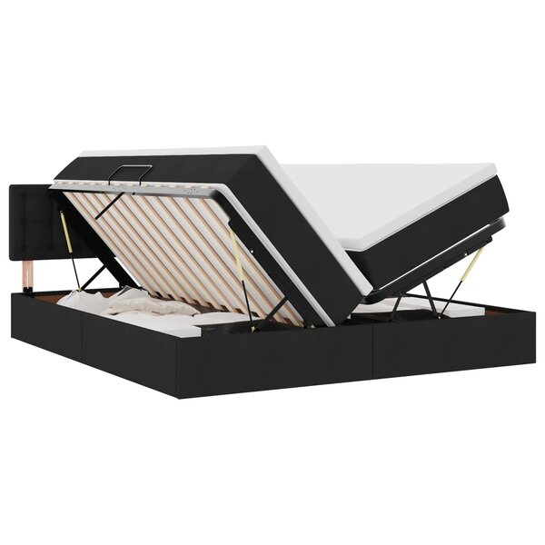 vidaXL Lit de rangement LED avec matelas Noir 200 x 200 cm Tissu