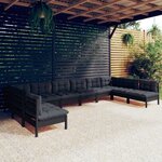 vidaXL Salon de jardin 10 Pièces avec coussins Noir Bois de pin massif