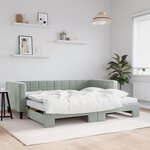 vidaXL Lit de jour avec gigogne et matelas gris clair 90x190cm velours