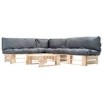 vidaXL Salon de jardin palette 4 Pièces avec coussins gris bois