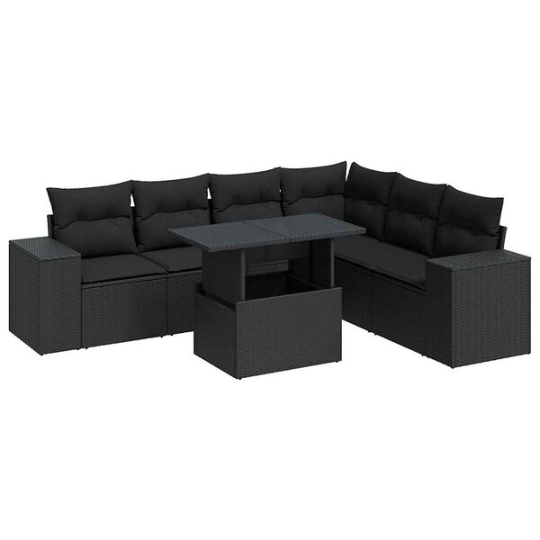 vidaXL Salon de jardin 7 Pièces avec coussins noir résine tressée