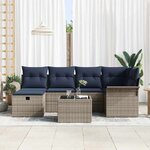 vidaXL Ensemble de canapé de jardin 7 Pièces Gris et marine polyrotin