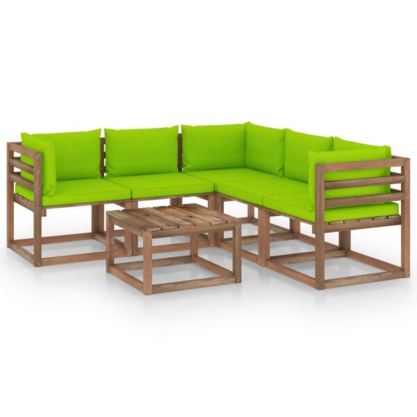 vidaXL Salon de jardin 6 Pièces et coussins vert vif Bois de pin imprégné