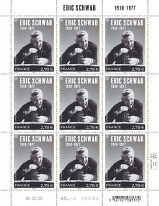Feuille de 9 timbres - Eric Schwab (1910-1977) - Lettre verte