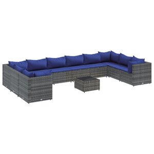 vidaXL Salon de jardin 11 Pièces avec coussins Gris Résine tressée