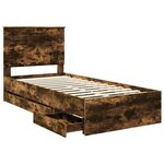 vidaXL Cadre de lit avec tiroir Chêne fumé 90 x 200 cm Bois Ingénierie