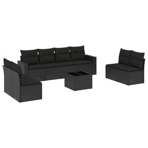 vidaXL Salon de jardin 9 Pièces avec coussins noir résine tressée