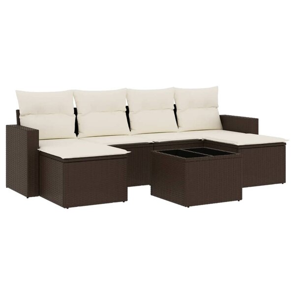 vidaXL Salon de jardin avec coussins 7 Pièces marron résine tressée