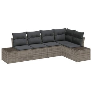 vidaXL Ensemble de canapé de jardin 5 Pièces Gris Poly rotin