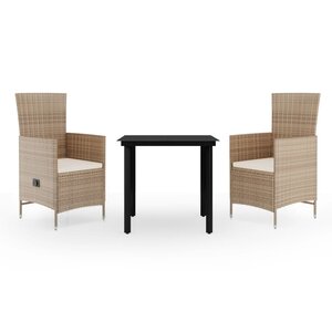 vidaXL Ensemble à manger de jardin avec coussins 3 Pièces Beige
