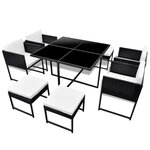 vidaXL Mobilier à dîner de jardin 9Pièces et coussins résine tressée noir