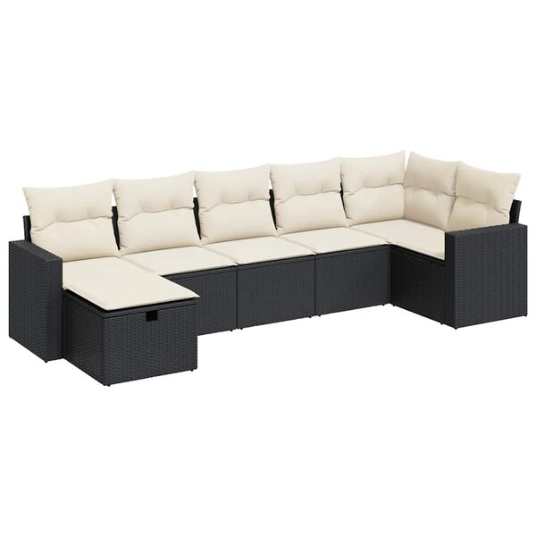 vidaXL Salon de jardin 7 Pièces avec coussins noir résine tressée