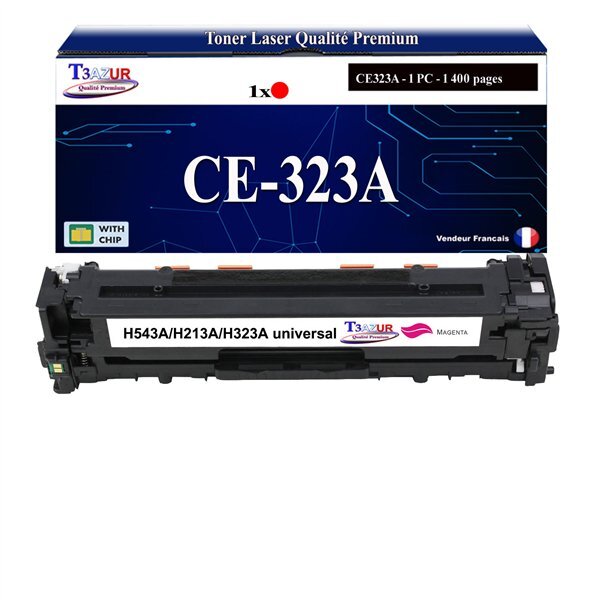 T3AZUR - Toner compatible avec CE323A pour HP LaserJet Pro CM1415 CM1415FN CM1415FNW CM1416FNW CM1417FNW CM1418FNW - Magenta