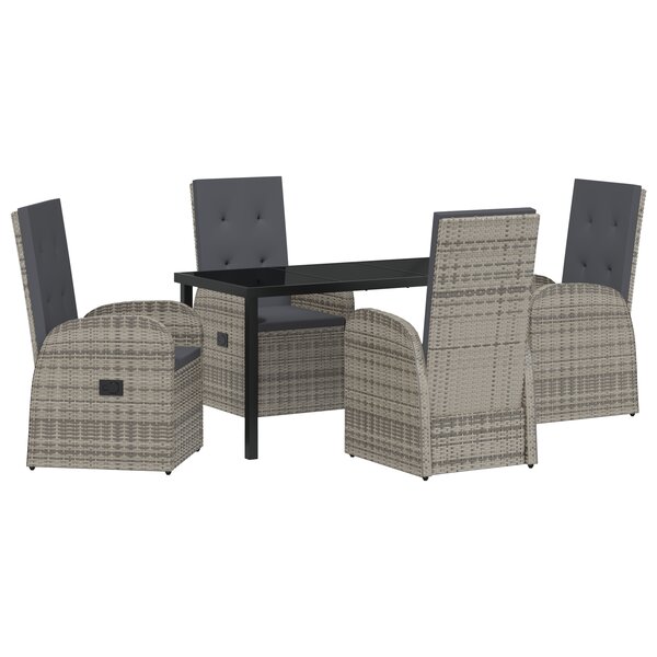 vidaXL Ensemble de salle à manger de jardin de 5 pièces avec coussins gris en rattan synthétique