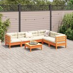 vidaXL Salon de jardin 7 Pièces avec coussins cire marron bois pin massif