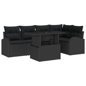 vidaXL Ensemble de canapé de jardin avec coussin 6 Pièces Noir Poly rotin