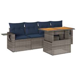 vidaXL Salon de jardin 5 Pièces avec coussins gris résine tressée