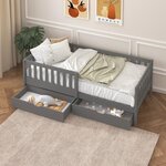 Lit enfant Isa 2 tiroirs barrière gris