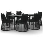 vidaXL Ensemble à manger de jardin et coussins 7 Pièces Noir Rotin PVC