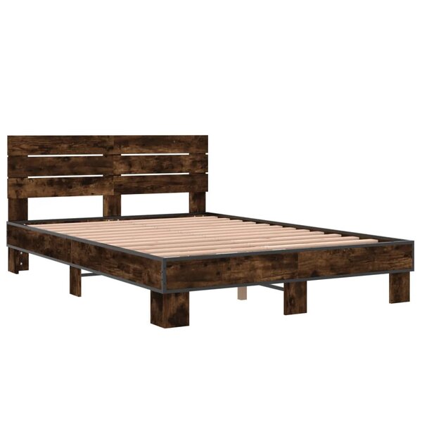 vidaXL Cadre de lit chêne fumé 120x190 cm bois d'ingénierie et métal