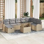 vidaXL Ensemble de Canapé de Jardin 9 Pièces avec Coussins Beige Rattan Poly