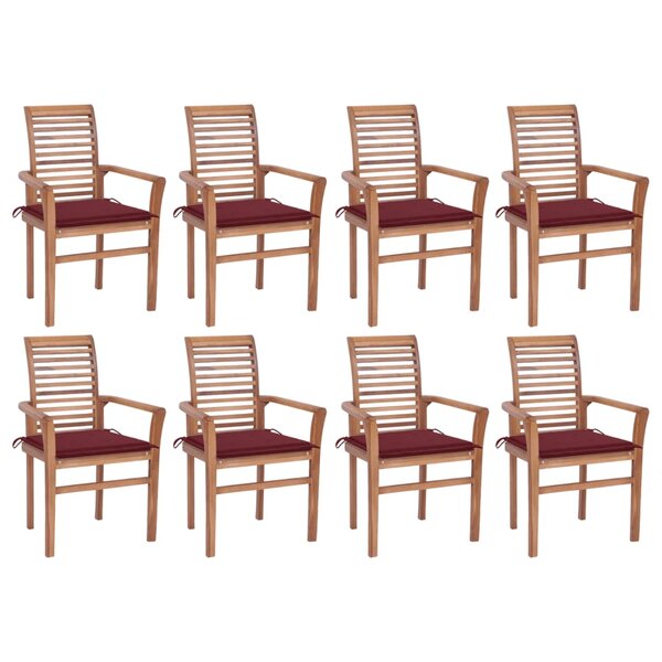 vidaXL Chaises à manger lot de 8 et coussins bordeaux Bois teck solide