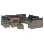 Ensemble de canapé de jardin de 13 pièces avec coussins Gris Poly Rotin Acacia